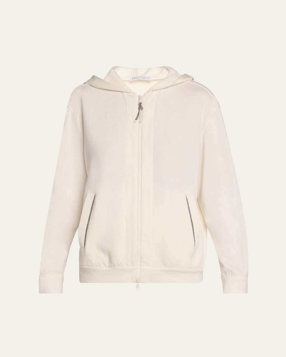 Hooded Monili-Trim Spa Cotton Silk Felpa Jacket